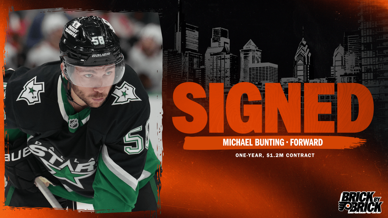 Michael Bunting dans le visuel officiel annonçant sa signature avec les Flyers de Philadelphie