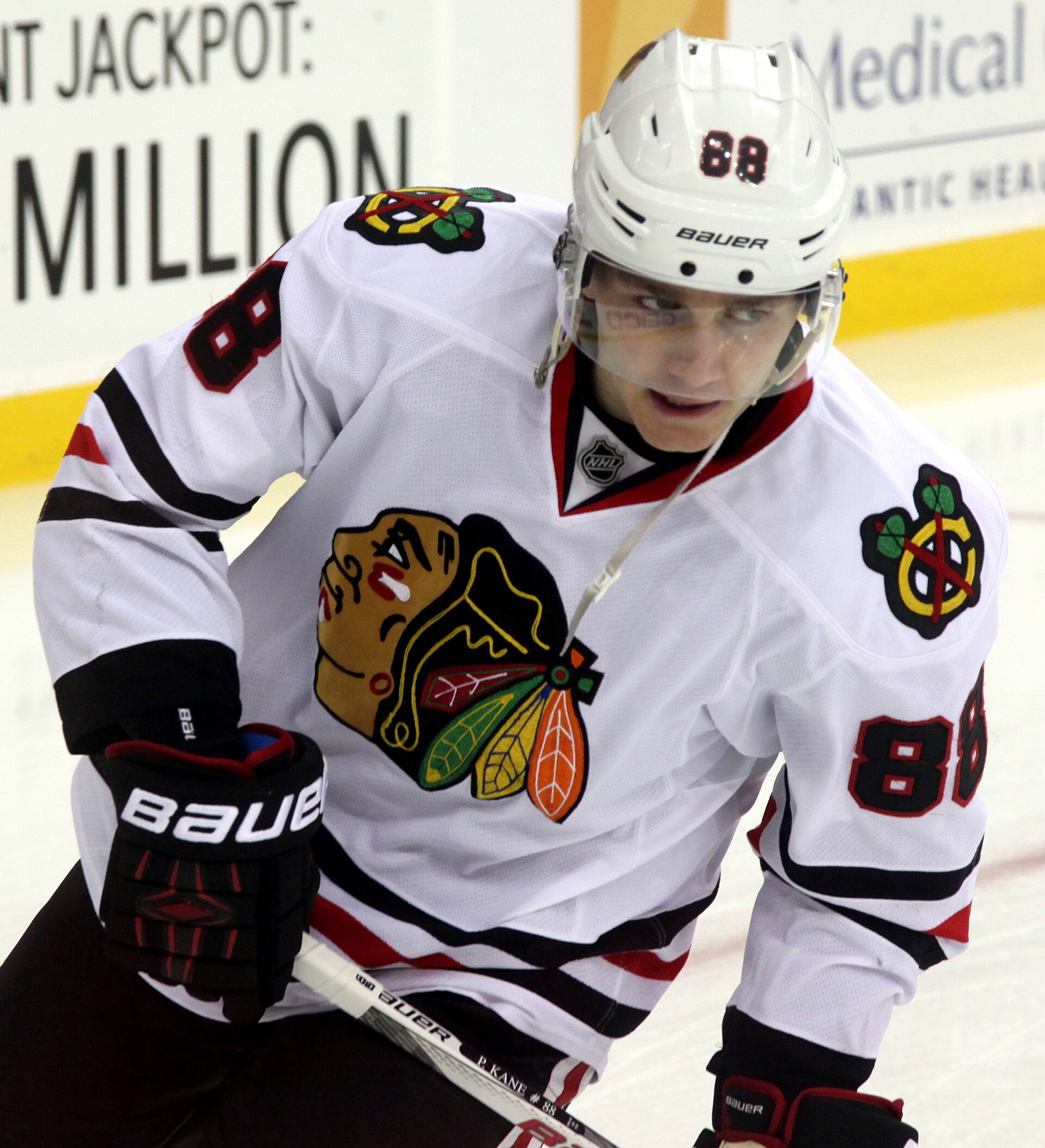 Patrick Kane dans l'uniforme des Blackhawks de Chicago en décembre 2014