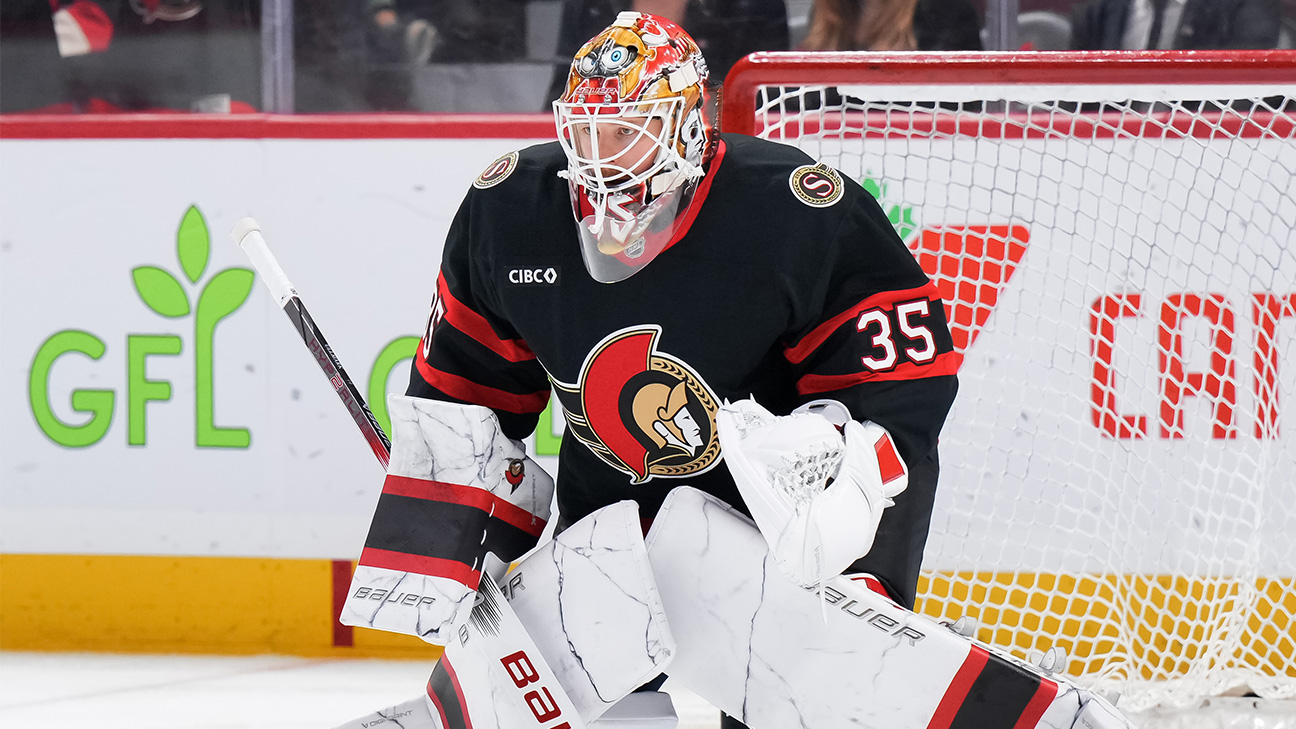 Linus Ullmark devant le filet des Sénateurs d’Ottawa